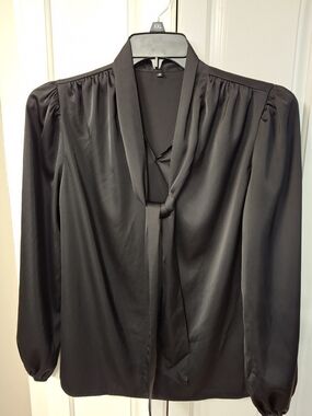 Elegant Black Tie-Neck Blouse - Women